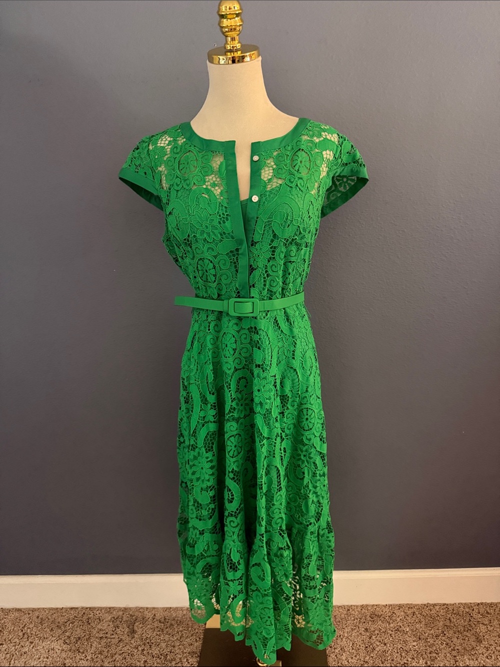 Nanette Lepore Green lace buckle Front Midi Dress
